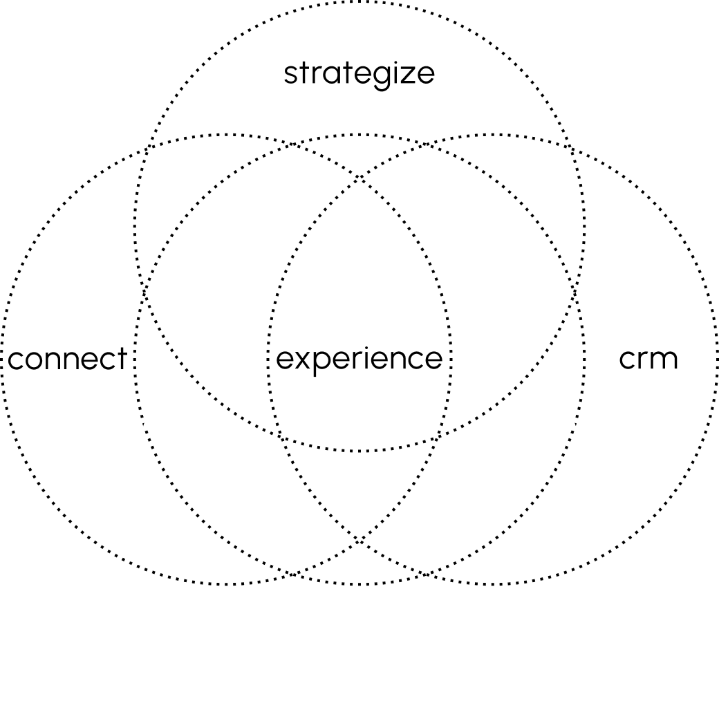 Image showing the five circles strategize, connect, experience, crm and tech of mai group and the tech circle is highlighted