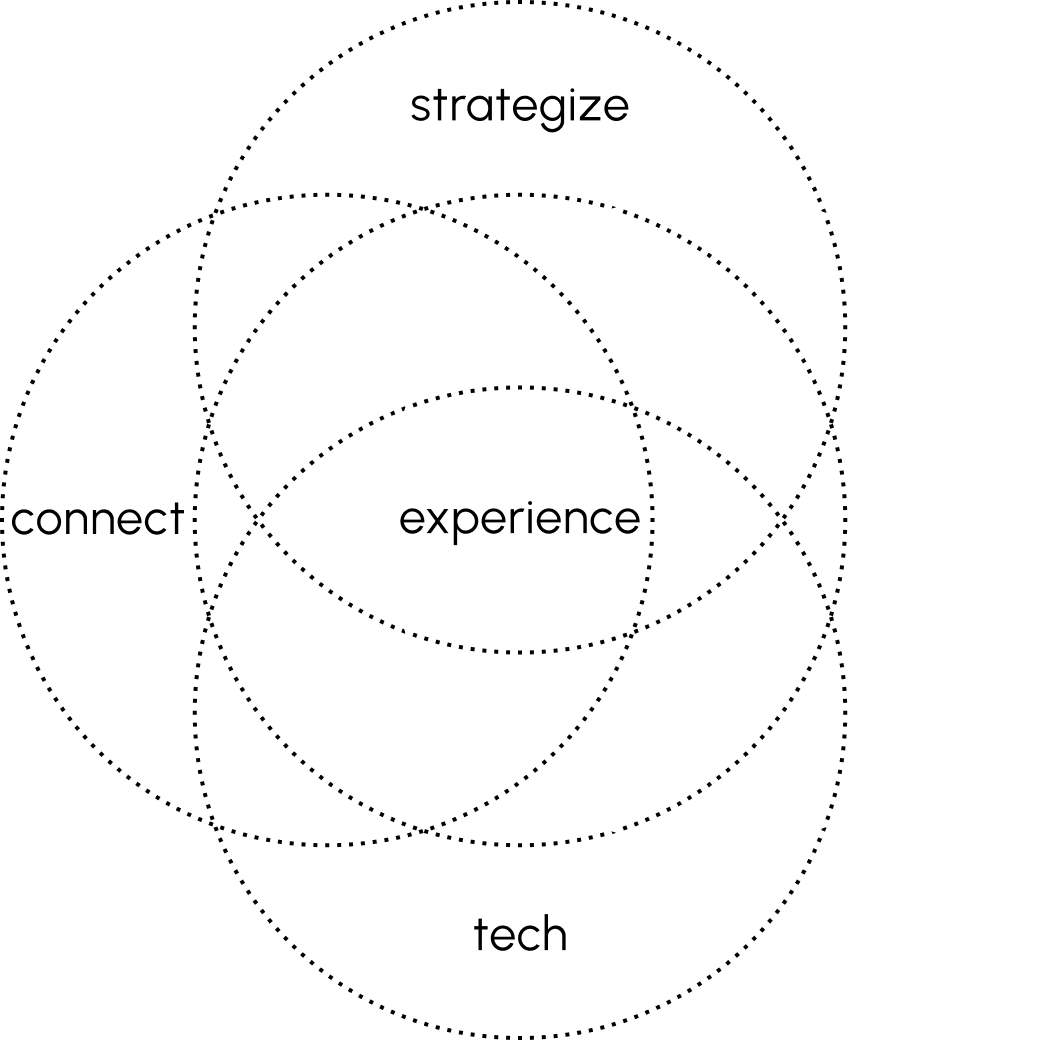 Image showing the five circles strategize, connect, experience, crm and tech of mai group and the crm circle is highlighted